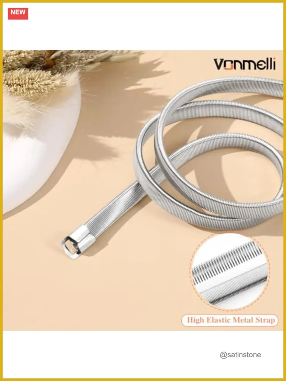 VONMELLI Skinny Metal Cinch Belt for Dresses Stretch Thin Waist Belt Women